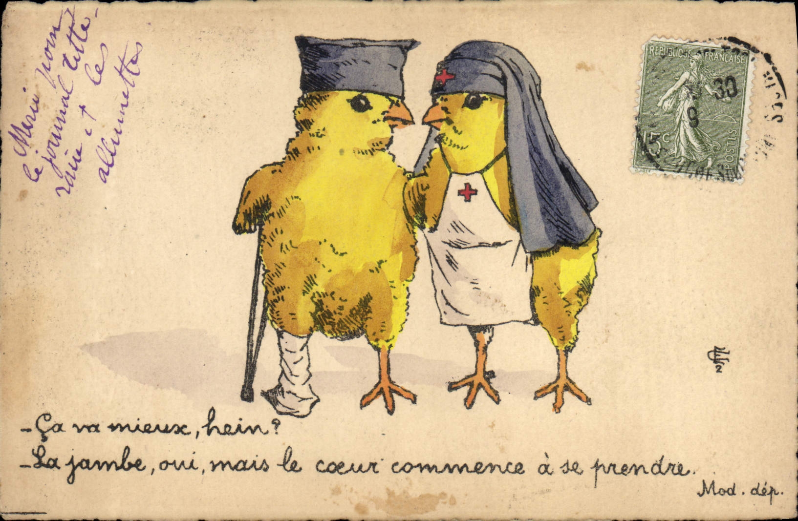 CPA Fantaisie Illustrateur Poussins Croix Rouge Infirmiere