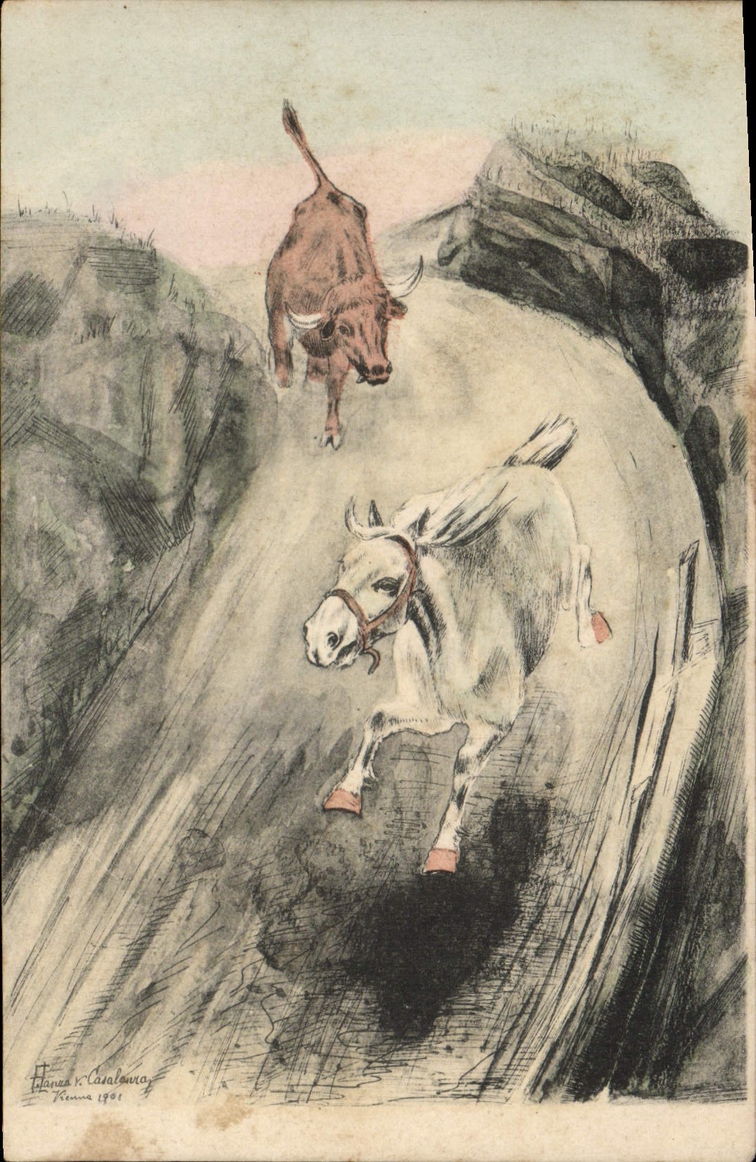CPA Fantaisie Illustrateur Cheval Vache