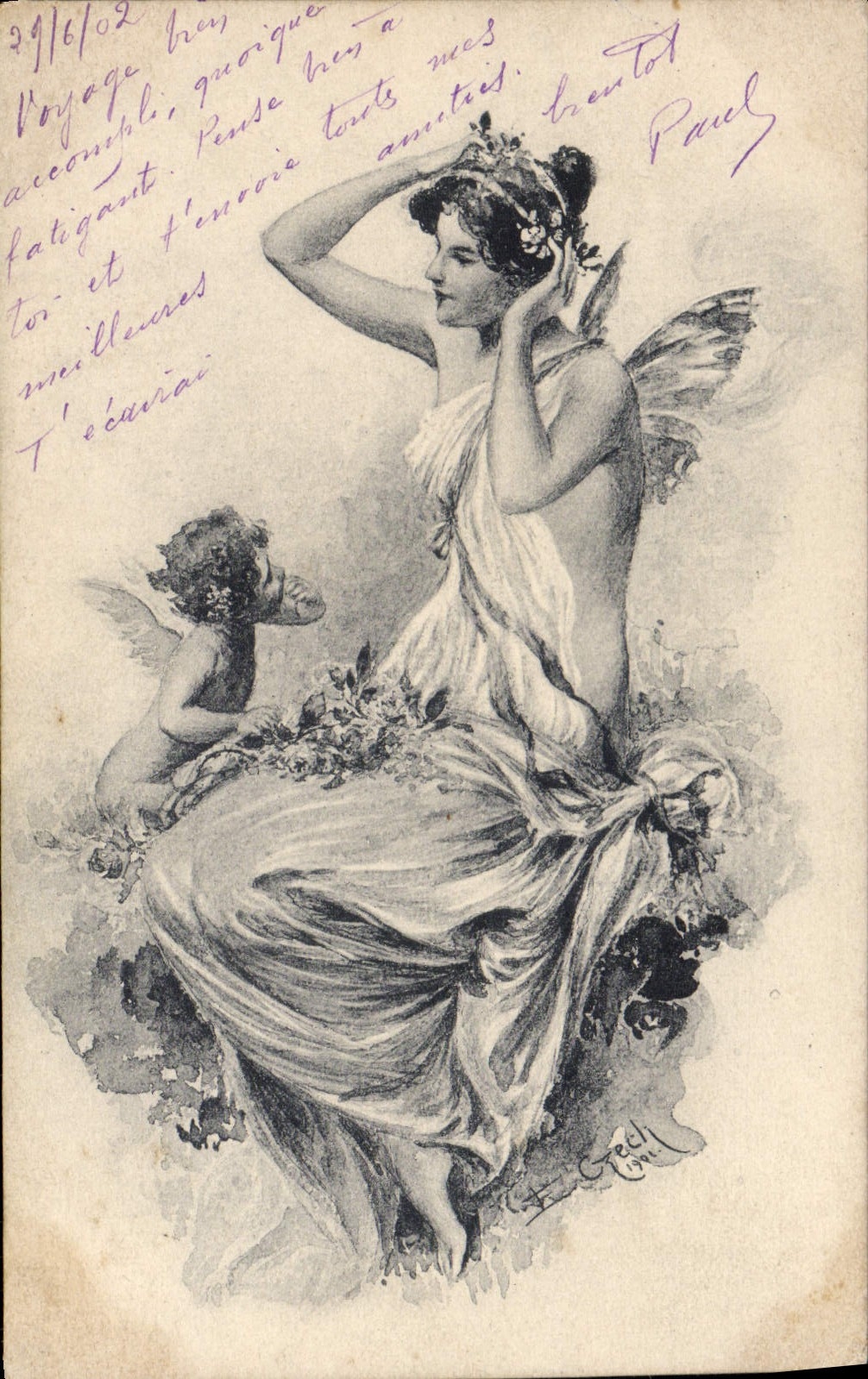CPA Fantaisie Illustrateur Femme Ange