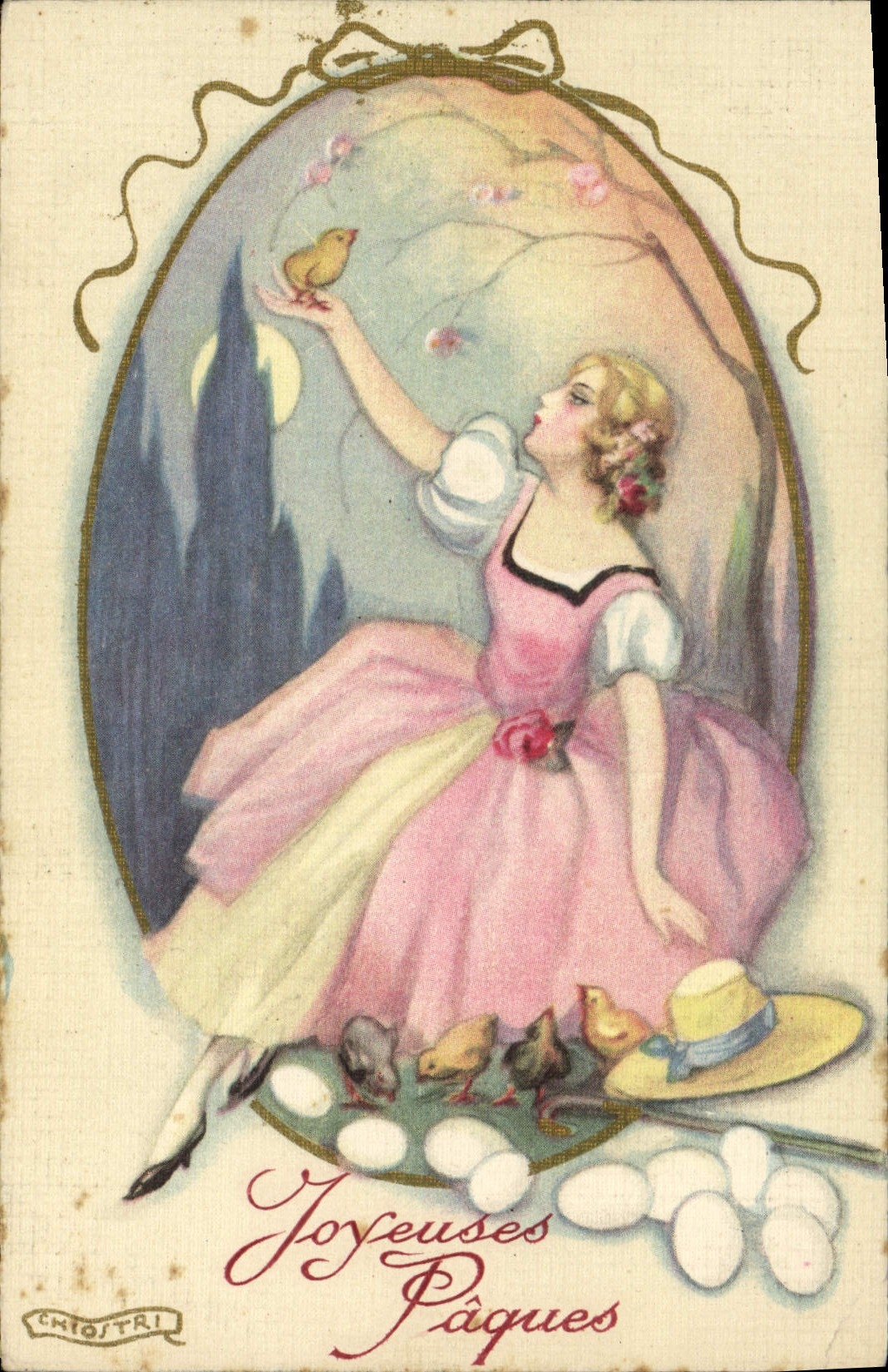 CPA Fantaisie Illustrateur Femme Paques