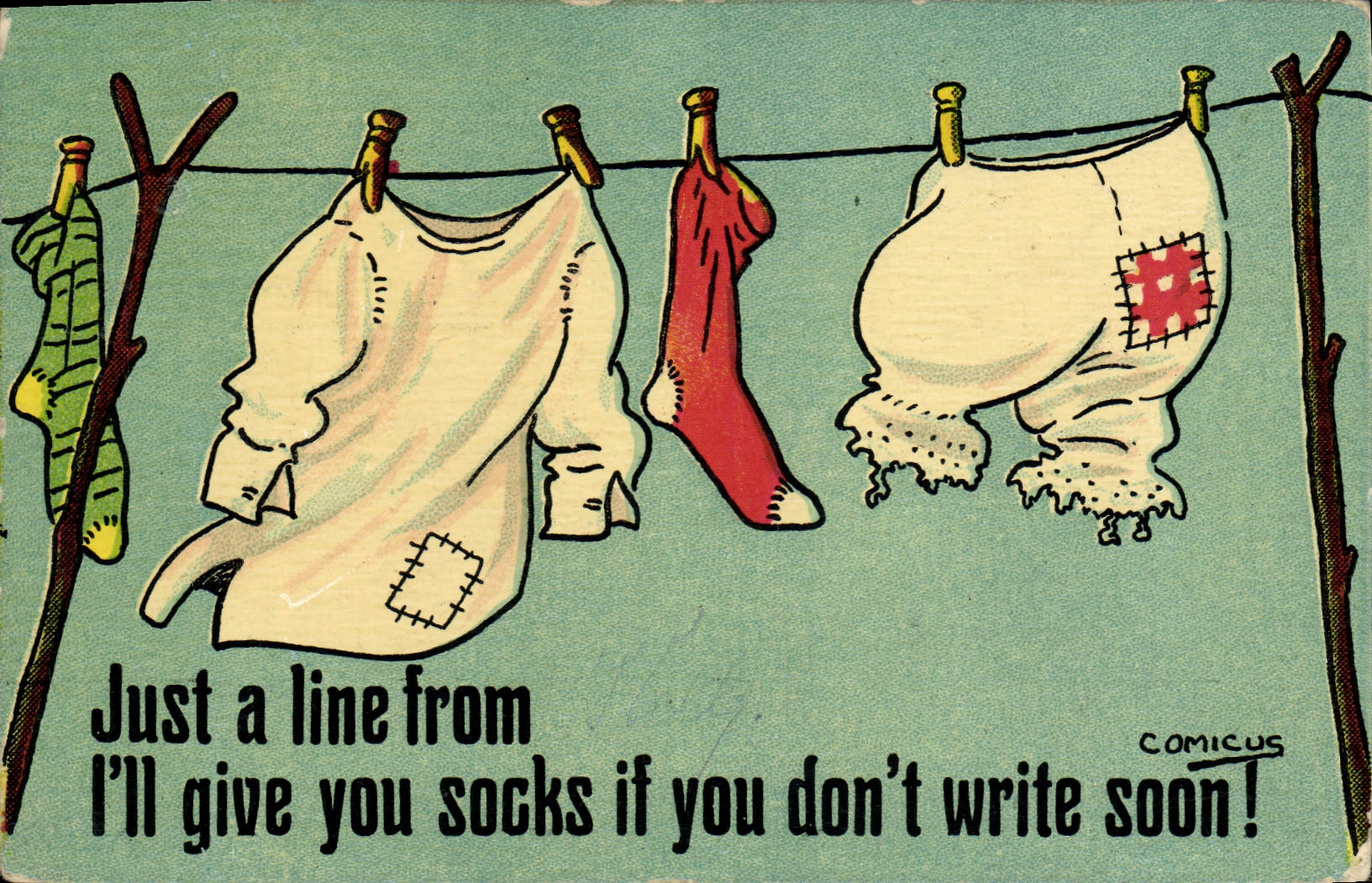 CPA Fantaisie Illustrateur Just a line I'll give you socks Comicus
