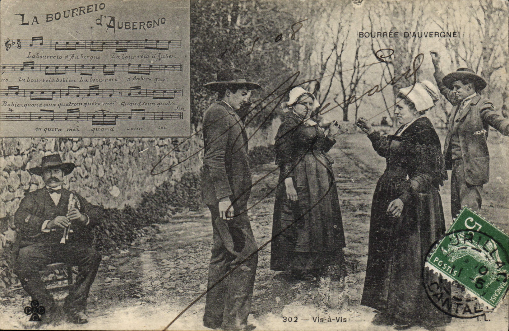 CPA Folklore Auvergne La bourree Vis a Vis