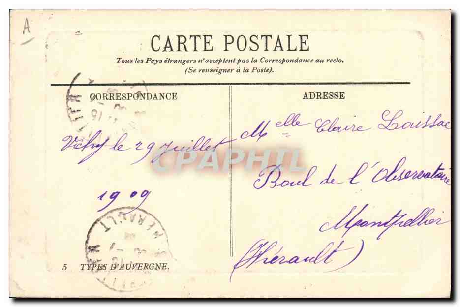 CPA Folklore Auvergne Paysans — Verso