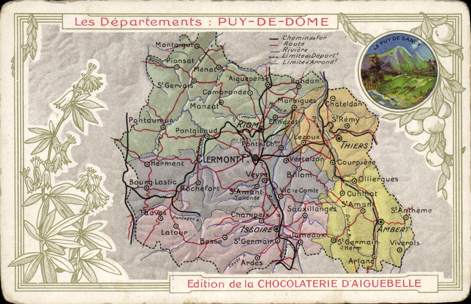CPA Carte geographique Puy de Dome Chocolaterie d'Aiguebelle 
