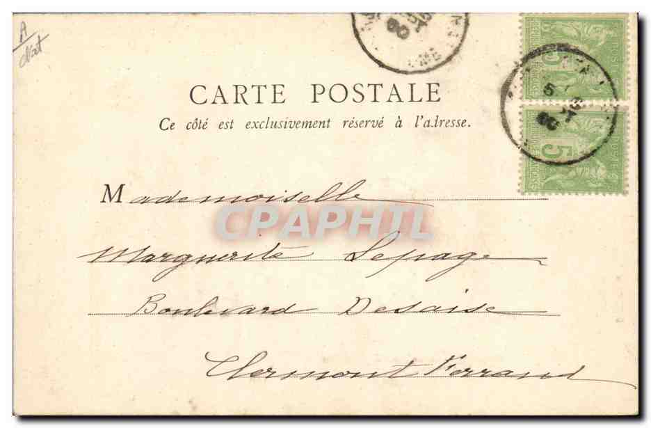 CPA Folklore Auvergne Auvergnats allant a la ville cheval — Verso