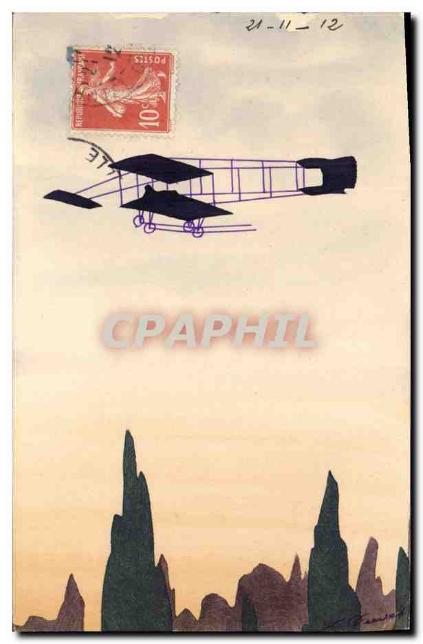 CPA Fantaisie (dessin a la main) Avion Aviation