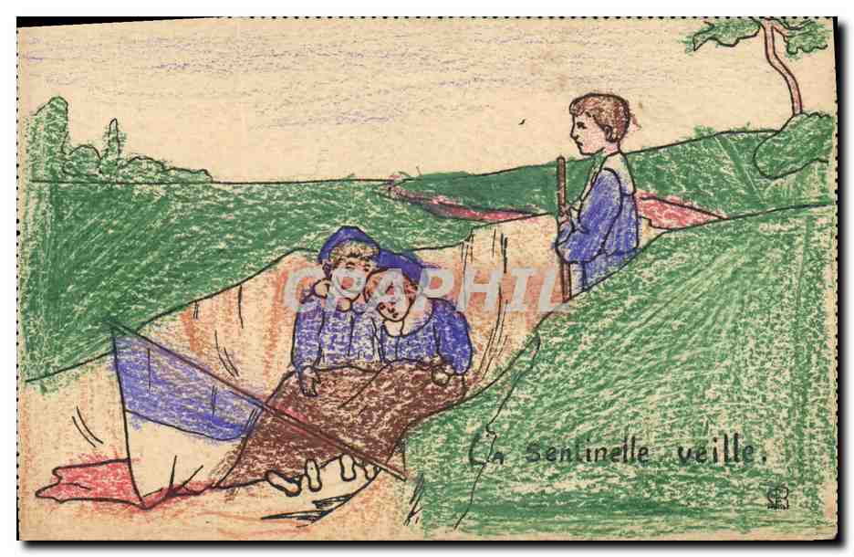 CPA Fantaisie (dessin a la main) Enfants La sentinelle Veille