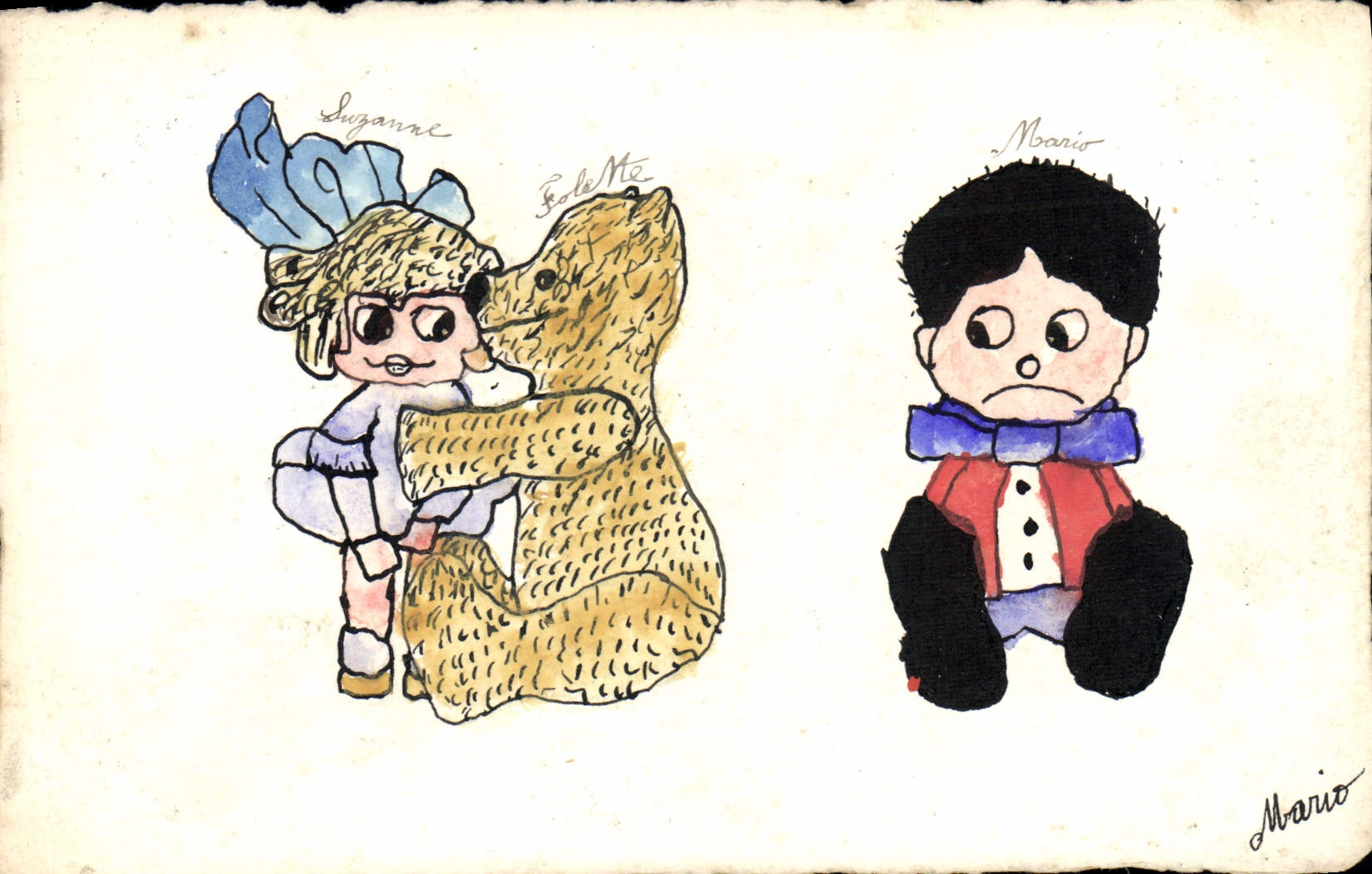 Deux personnages dessinés — Suzanne et Mario — éditeur inconnu, n° de série non visible