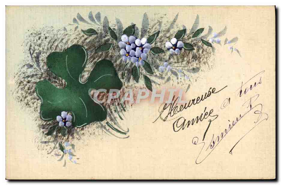 Fleur de printemps — trèfle et fleurs bleues — Marque EHE déposée