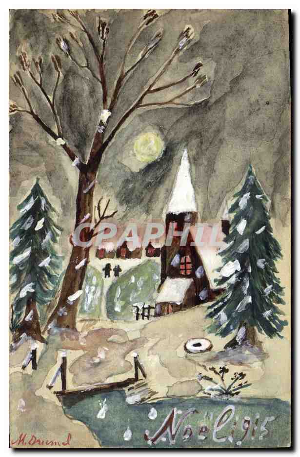 Noël 1915 — paysage hivernal avec église — M. Drumond