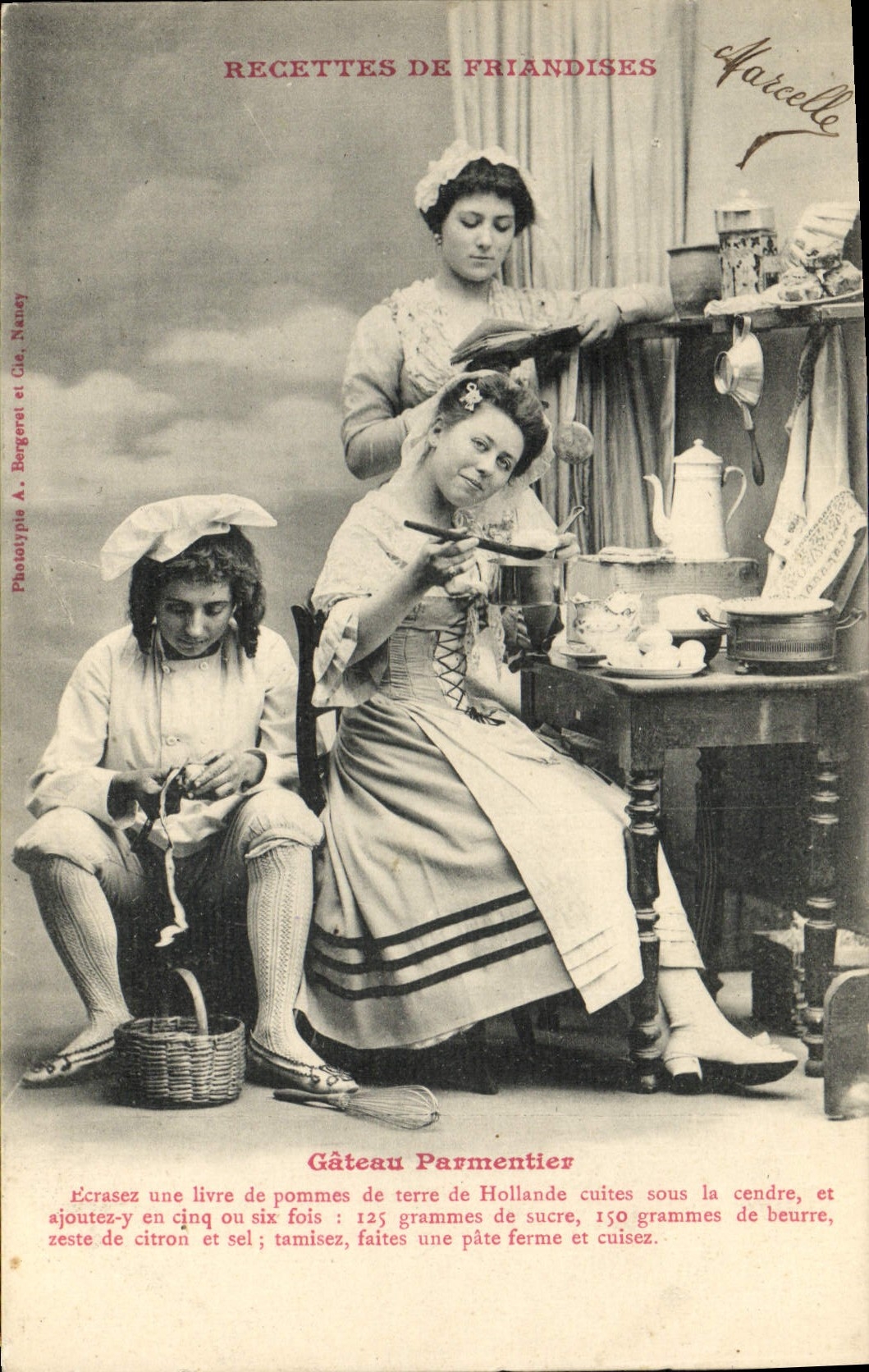 Recettes de friandises — Gâteau Parmentier — Phototypie A. Bergeret et Cie, Nancy