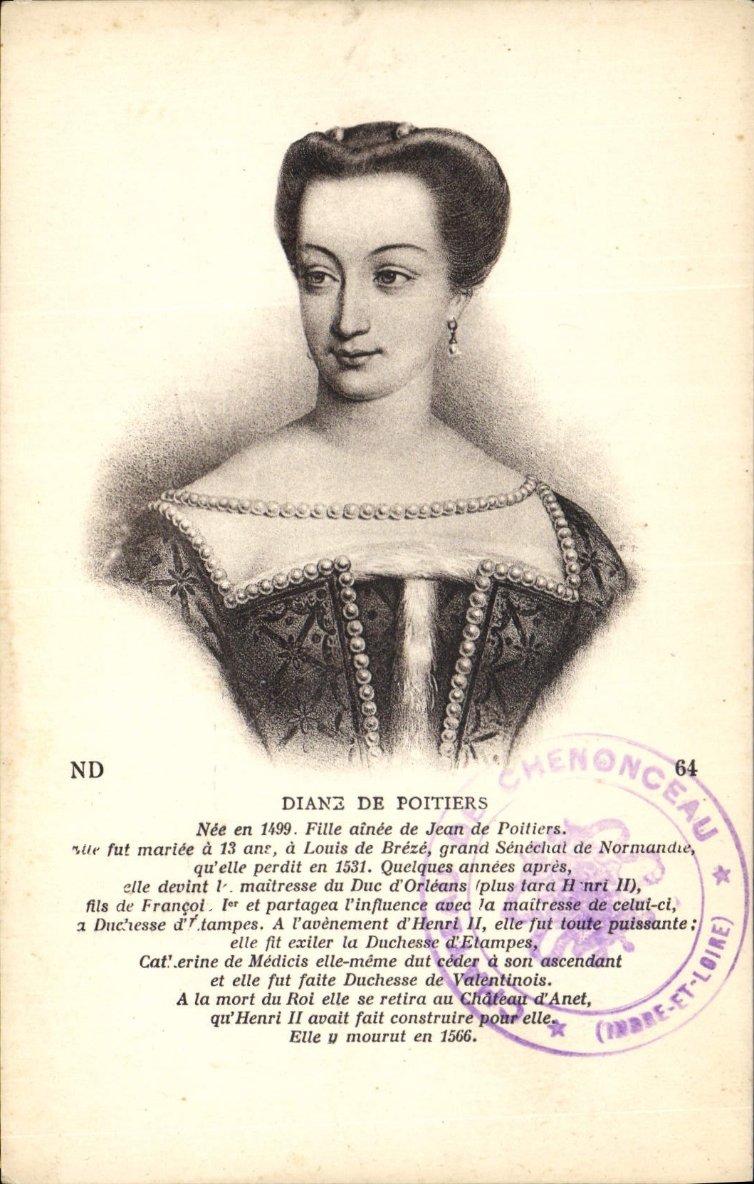 Diane de Poitiers — Portrait gravé — CPAPHIL