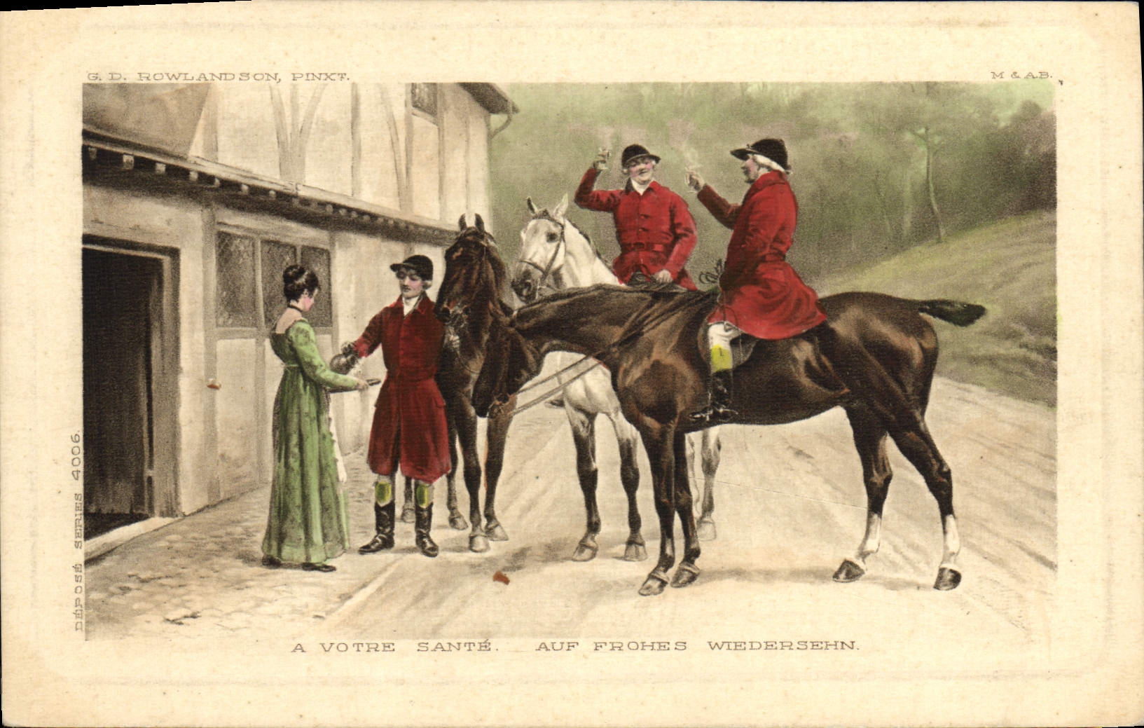 Chasseurs en tenue rouge — salutation — M&A.B. éditeur