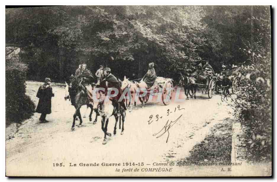 Convoi de Spahis Marocains traversant la forêt de Compiègne — A. R. n° 195