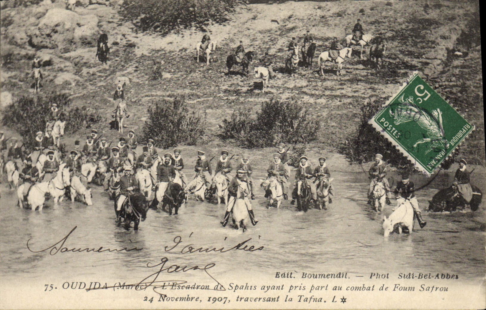 Oudja (Maroc) — L'Escadron de Spahis ayant pris part au combat de Foum Safrou — Edit. Boumendil, Phot Sidi-Bel-Abbes