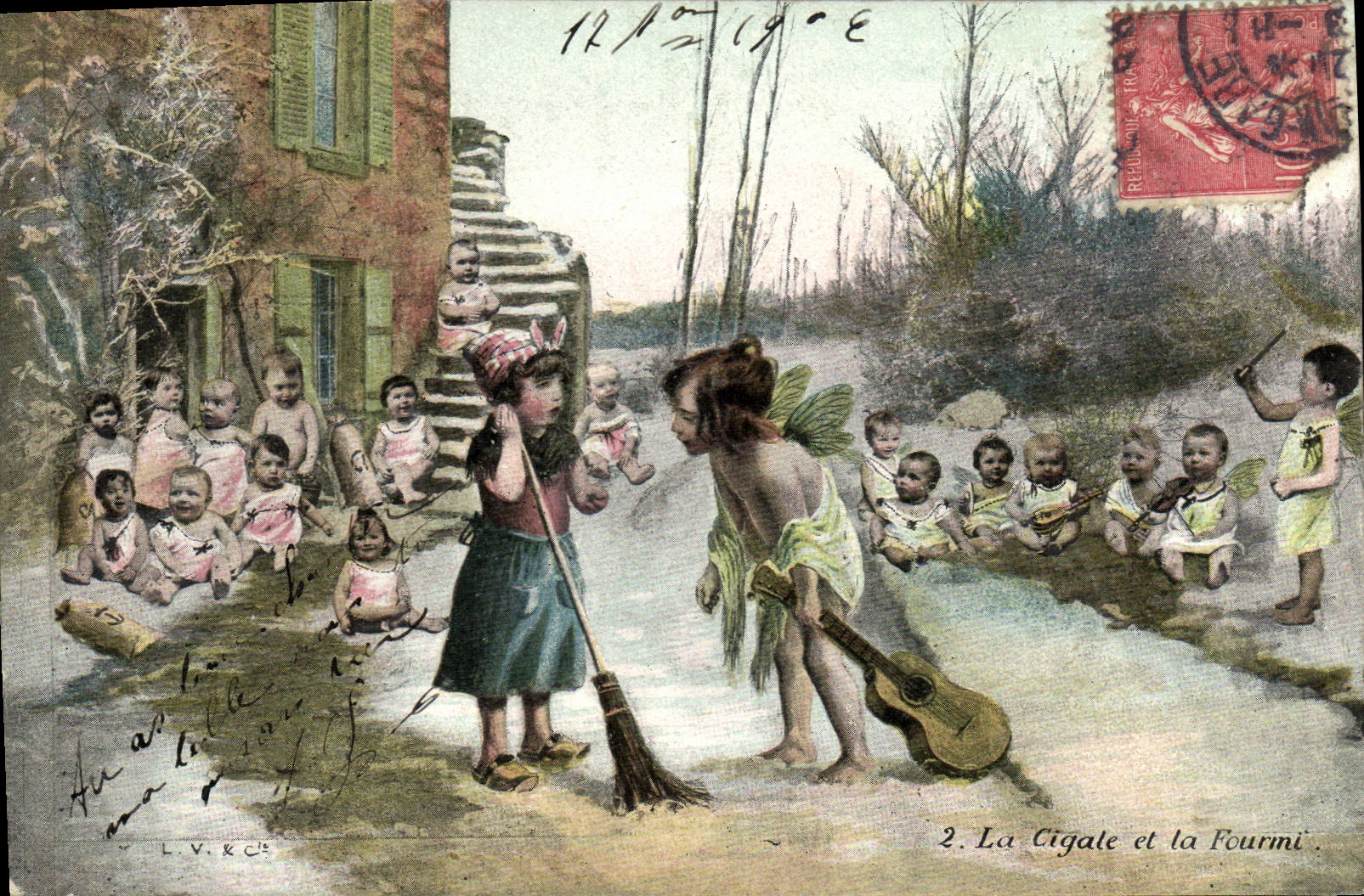 CPA Fantaisie Enfant Bebe La cigale et la fourmi