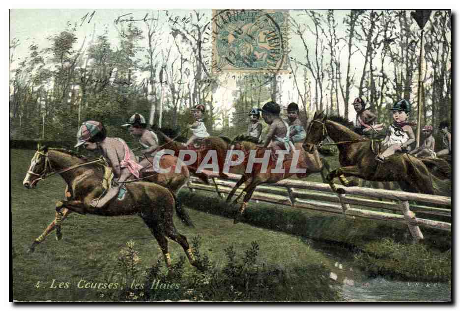 CPA Fantaisie Enfant Bebe Les courses Les haies Hippisme