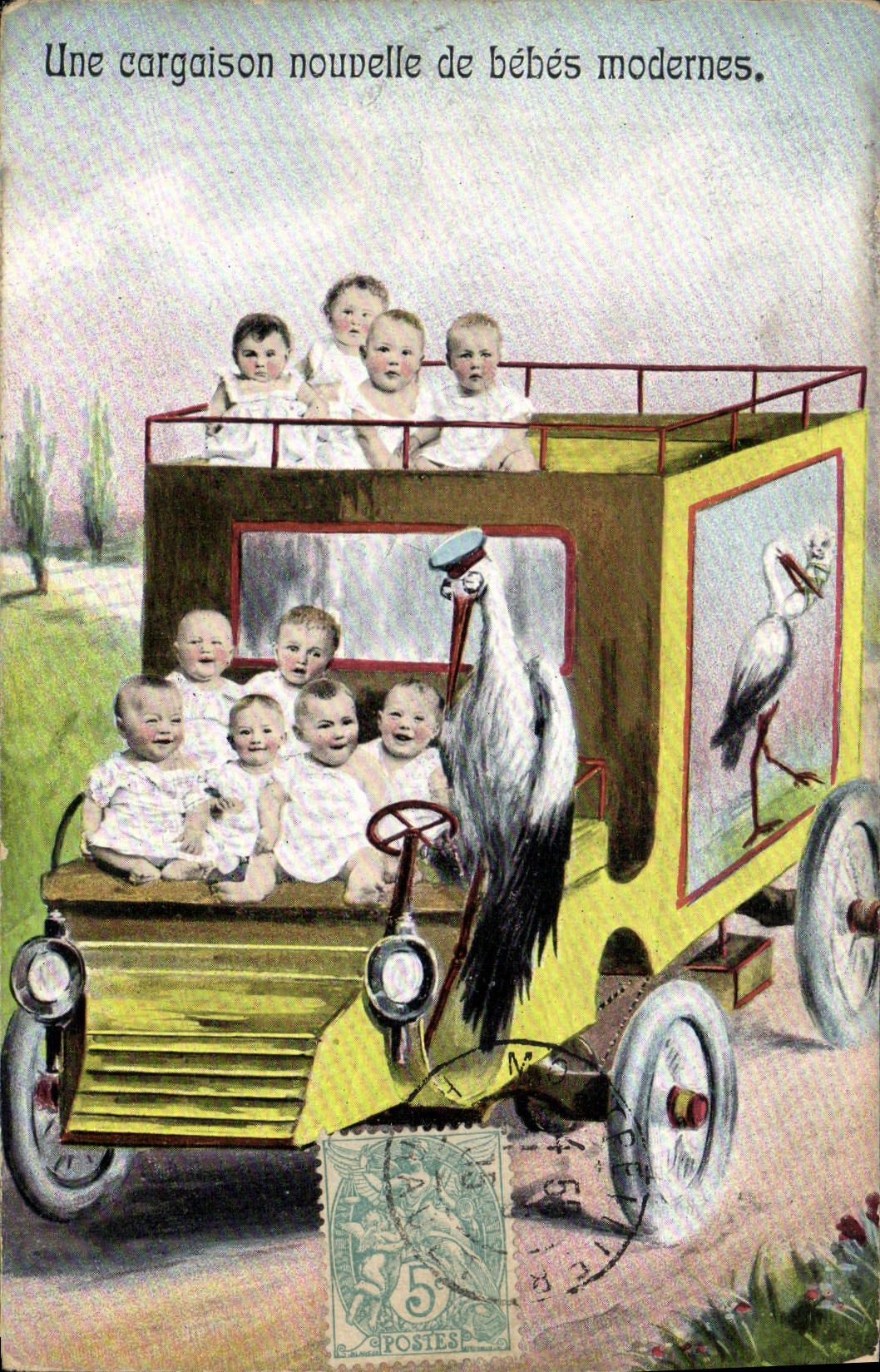 CPA Fantaisie Enfant Bebe Une cargaison nouvelle de bebes modernes Cigogne