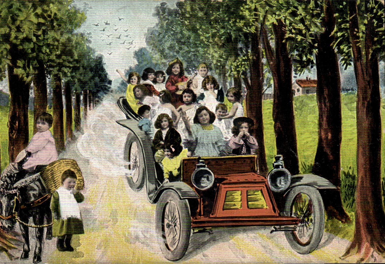 CPA Fantaisie Enfant Bebe Automobile Ane Mule
