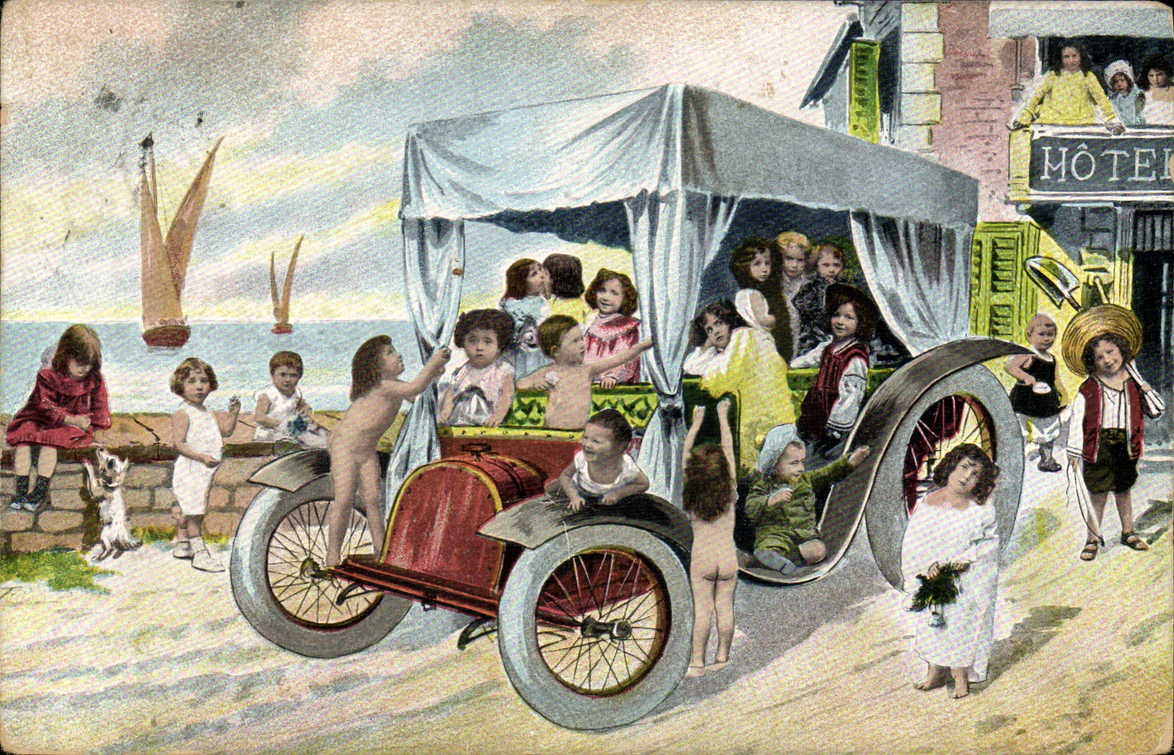CPA Fantaisie Enfant Bebe Automobile