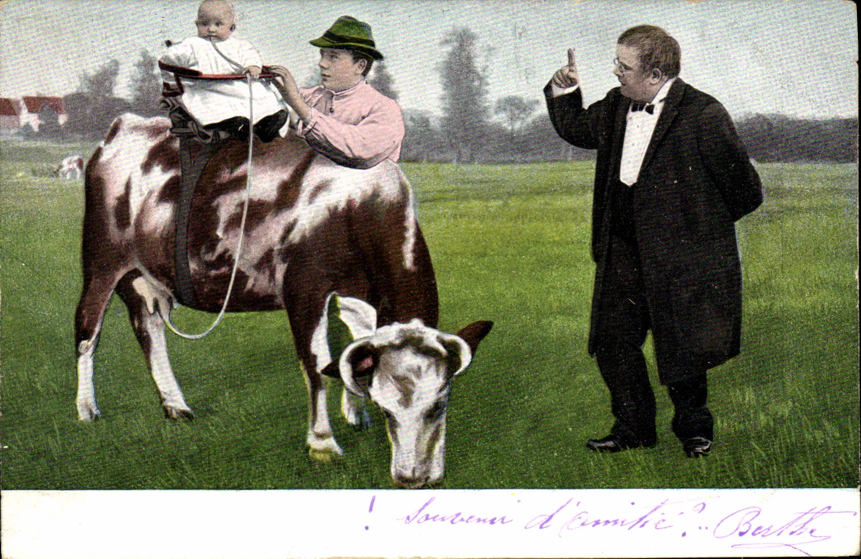 CPA Fantaisie Enfant Bebe Vache