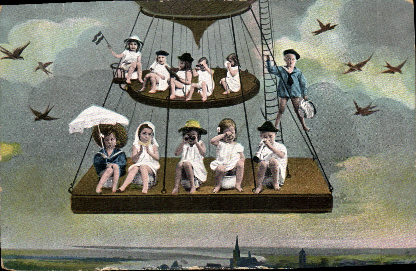 CPA Fantaisie Enfant Bebe Montgolfiere