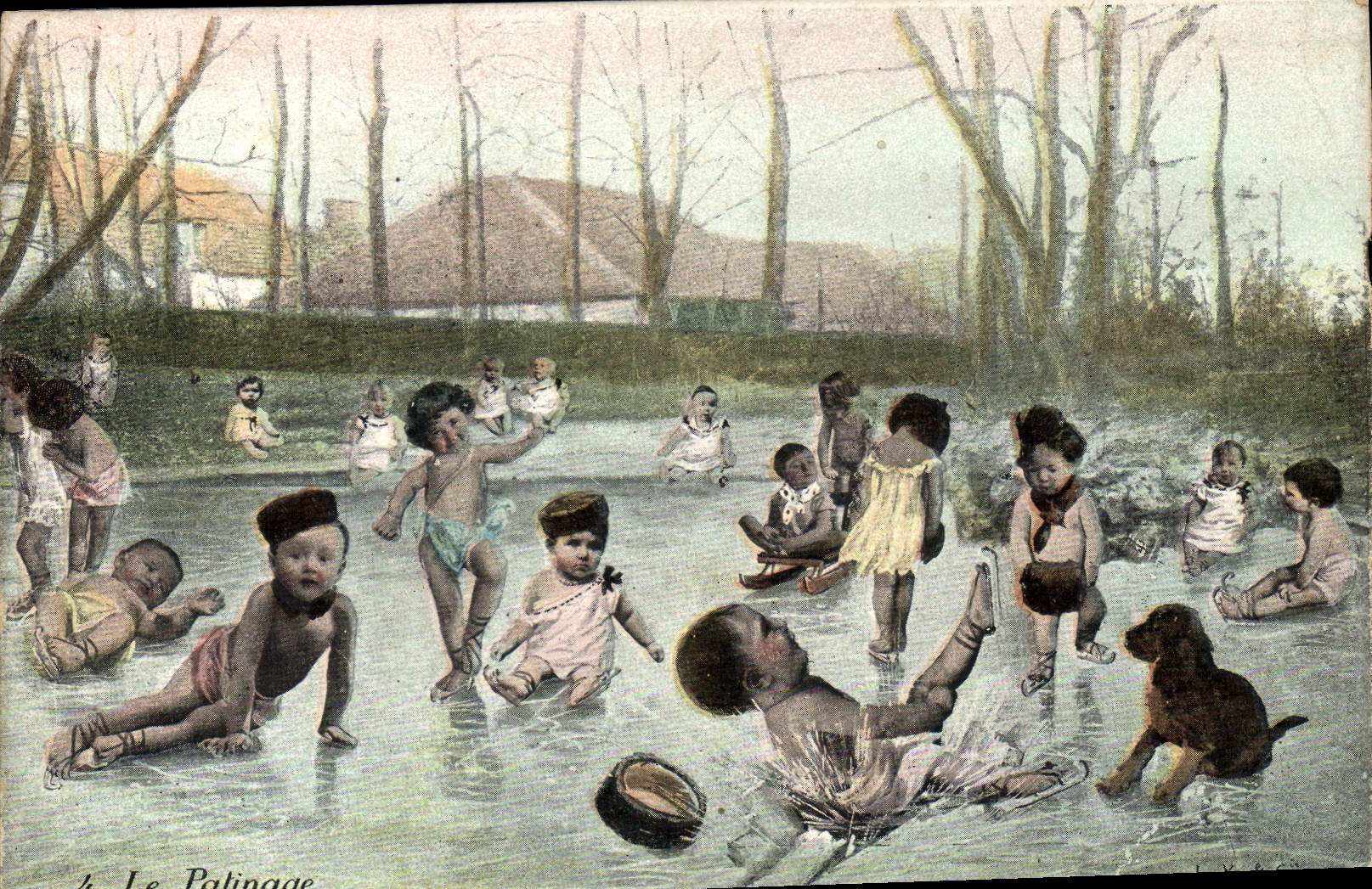 CPA Fantaisie Enfant Bebe Le patinage 