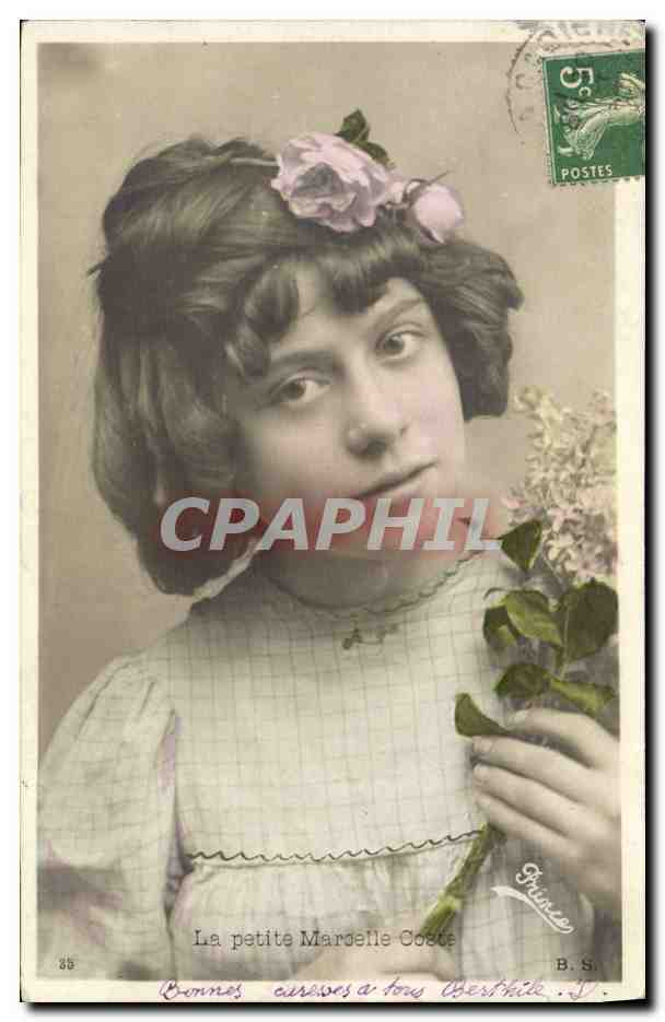 La petite Marcelle Coste — portrait de jeune fille avec fleurs — B. S. (Bureau de Sainte-Adresse)