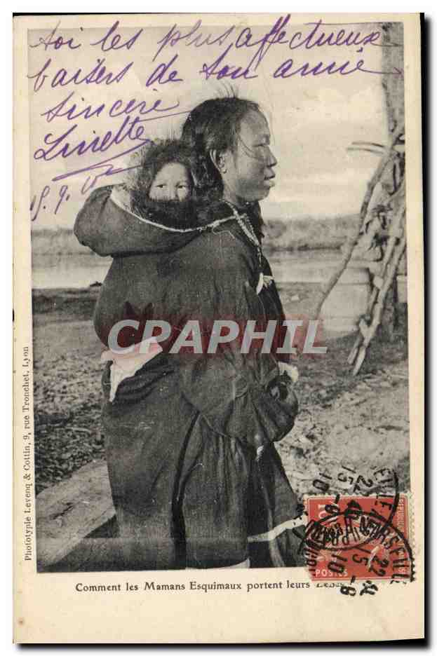 Mamans Esquimaux portant leurs enfants — Phototypie Levond & Cottin, 9, rue Tronchet, Lyon
