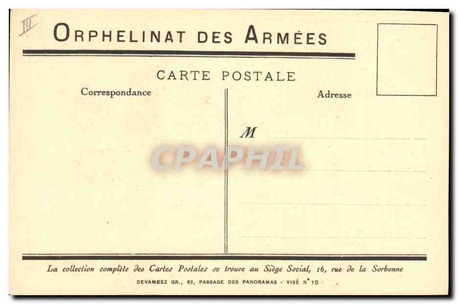 CPA Fantaisie Illustrateur Enfant Orphelinat des Armees  — Rückseite