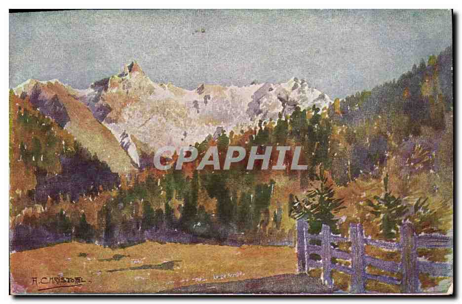 CPA Fantaisie Illustrateur Anton Christoffel Piz Fier im Oberengadin 