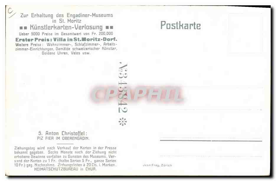 CPA Fantaisie Illustrateur Anton Christoffel Piz Fier im Oberengadin  — Rückseite