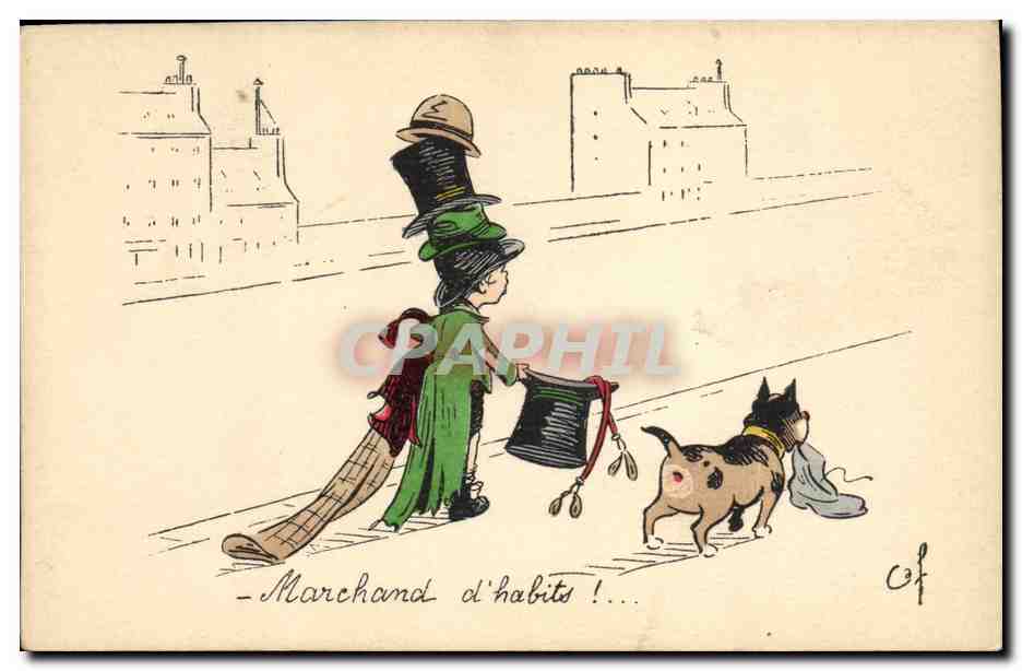 CPA Fantaisie Illustrateur Enfant Marchand d'habits Chien 