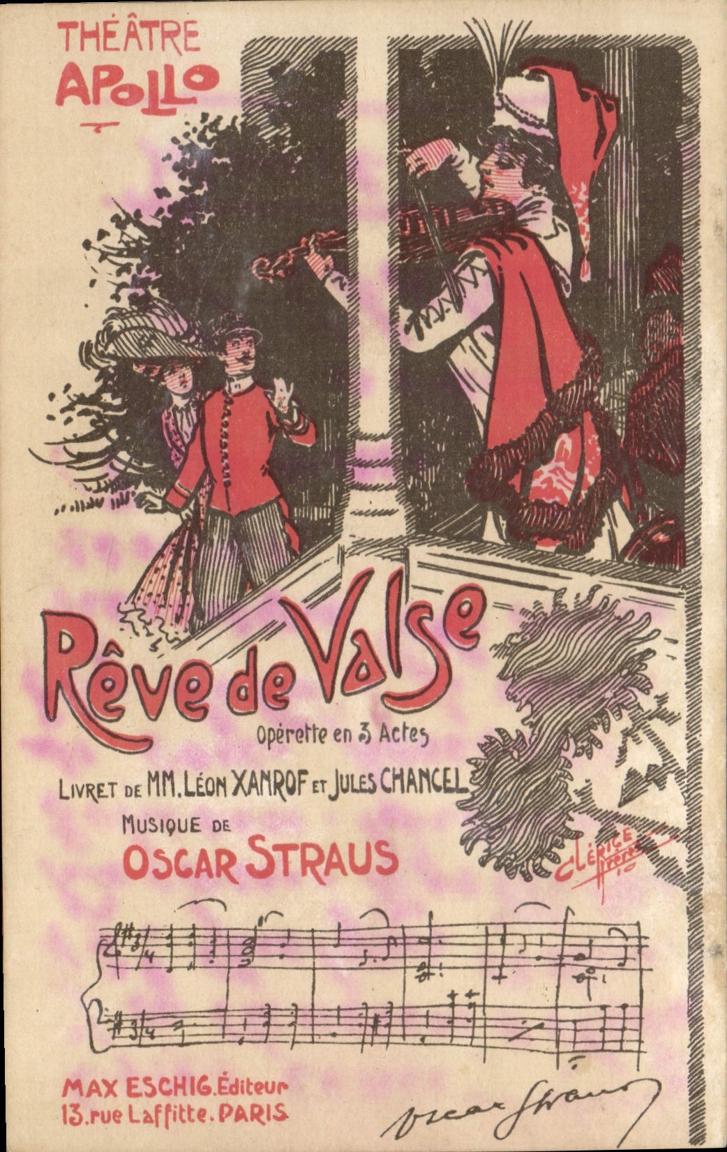 CPA Fantaisie Illustrateur Theatre Apollo Reve de Valse Operette Leon Xanrof Jules Chancel Oscar Straus