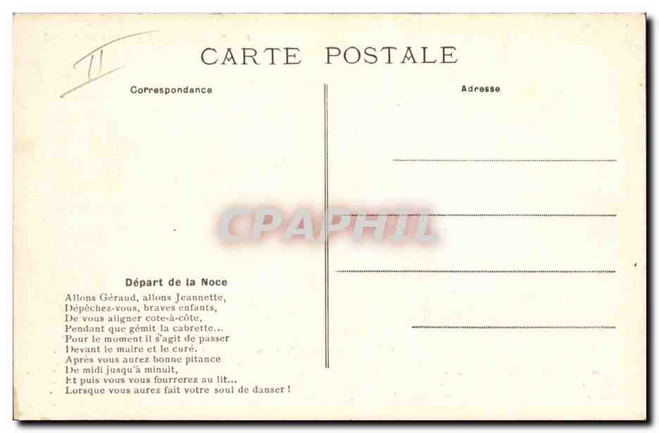 CPA Folklore Auvergne Region du Cantal Le depart de la Noco — Verso