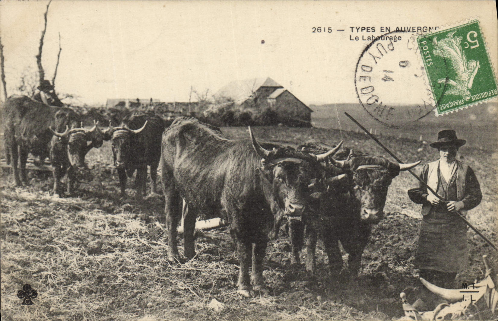 CPA Folklore Auvergne Attelage La labourage