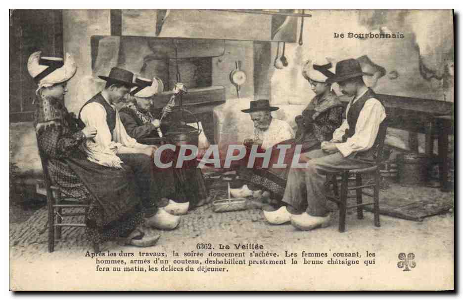 CPA Folklore Auvergne Le Bourbonnais La veillee