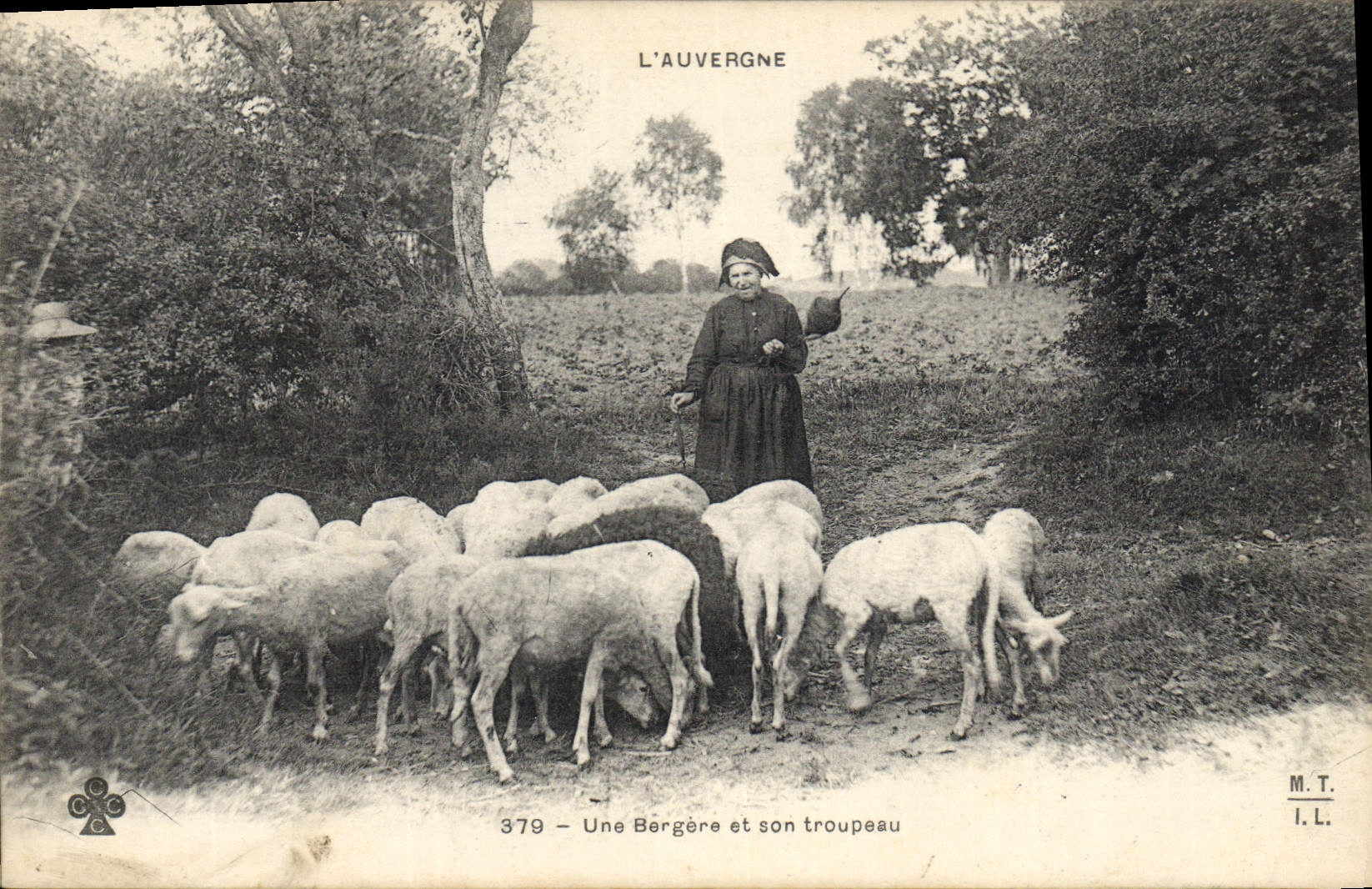 CPA Folklore Auvergne Une bergere et son troupeau