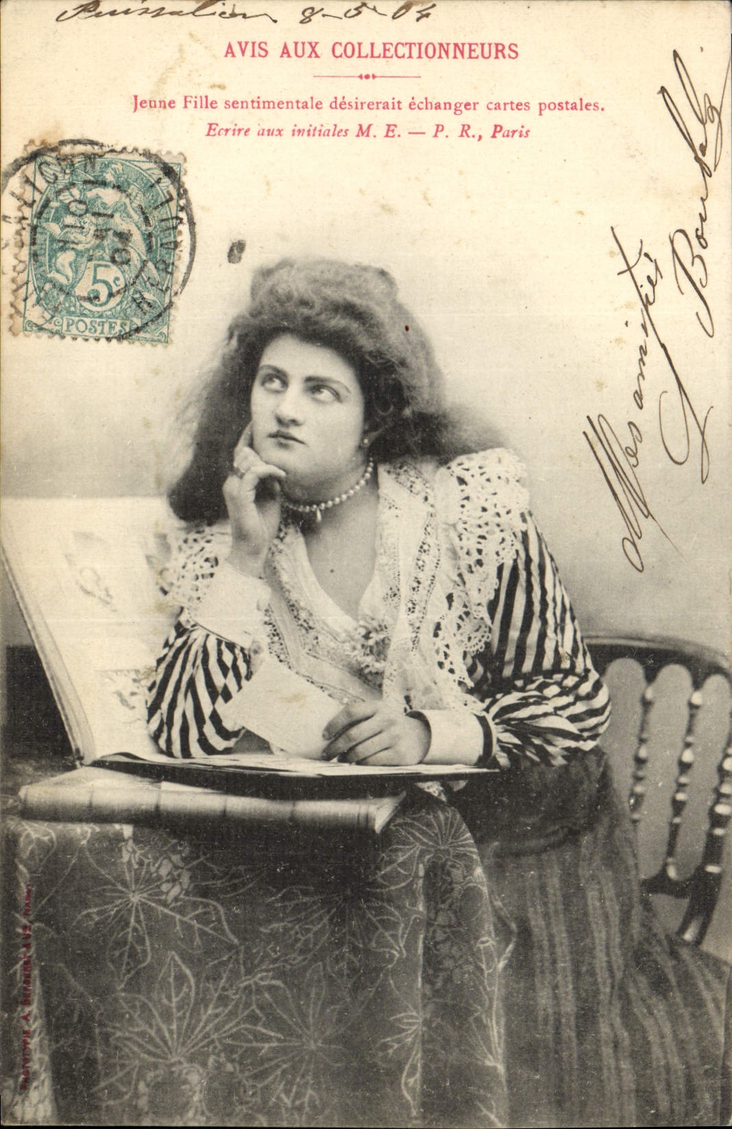 Jeune Fille sentimentale — échange de cartes postales — éditeur A. Bittmann, n° 401