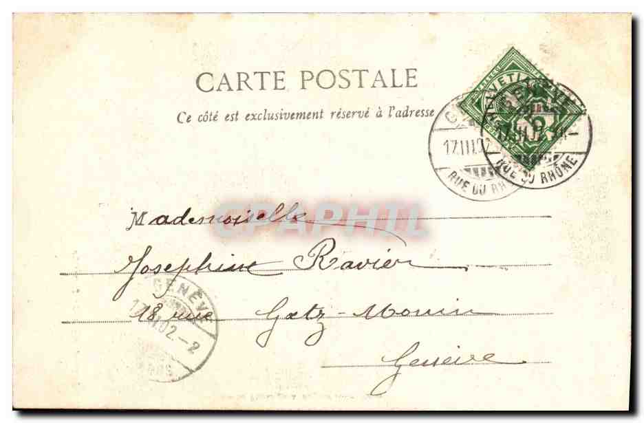 Pierrot père de famille — scène de théâtre avec mandoline — Édition Phototype A. Bergeret et Cie, Nancy — Verso