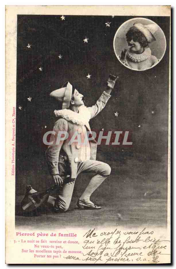 Pierrot père de famille — scène nocturne étoilée — Édition Phototypie A. Dorgeret et Cie, Sancerre