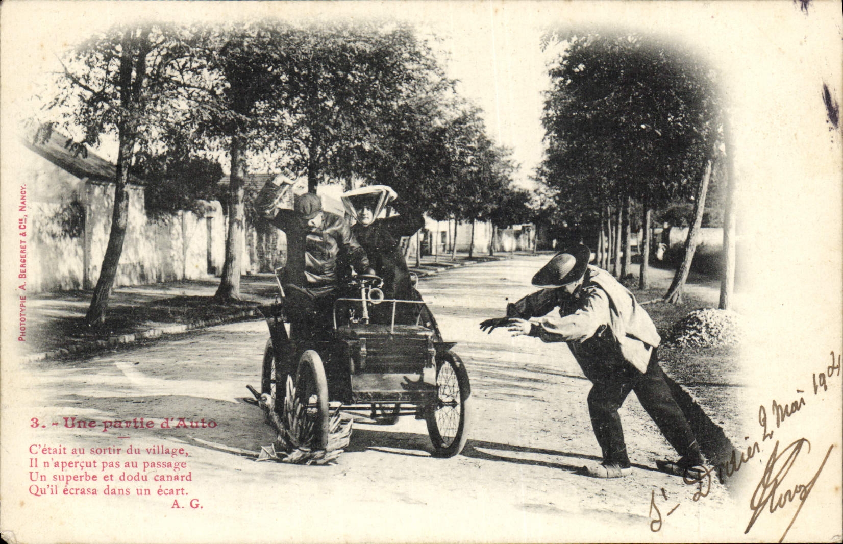 Une partie d'Auto — accident comique — Phototype A. Bergeret & Cie, Nancy, n°3