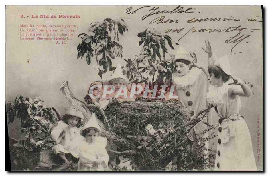 Das Nest der Pierrots — Theater-Szene mit Kindern und Pierrot — veröffentlicht von P. Béauregard & Cie, Paris