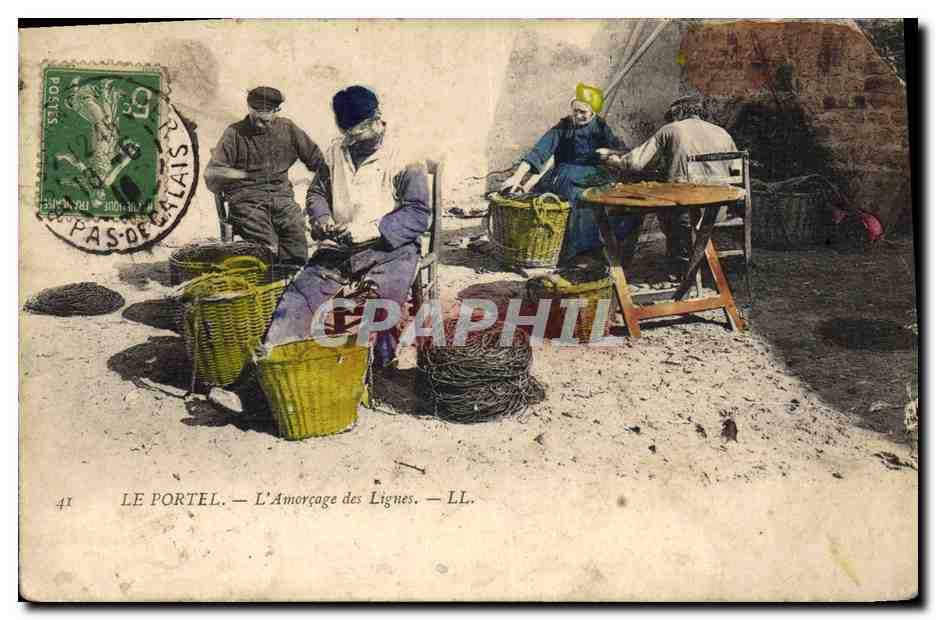 CPA Peche Le portel L'amorcage des lignes