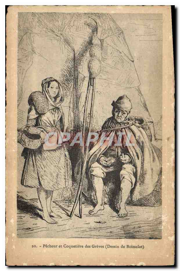 Pêcheur et Coquetière des Grèves — Dessin de Boisselat — Éditeur Simon, Rennes