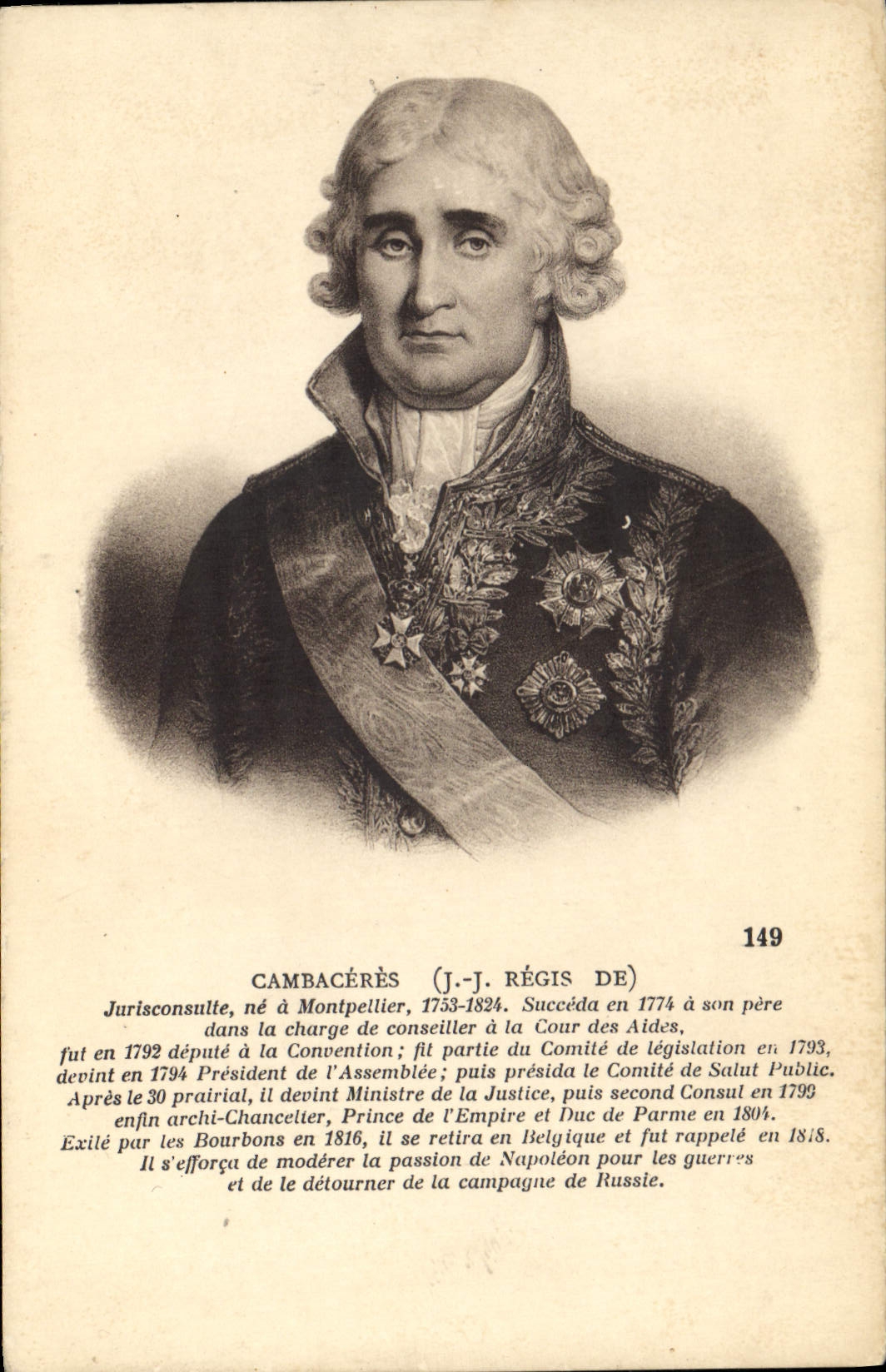 Cambacérès (J.-J. Régis de) — Jurisconsulte, ministre de l'Empire et duc de Parme — éditeur CPAPHIL, n° 149