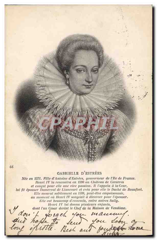 Gabrielle d'Estrées — Portrait historique — Établissements Photographiques de NEURDEIN Frères, Paris, n°66 - Recto