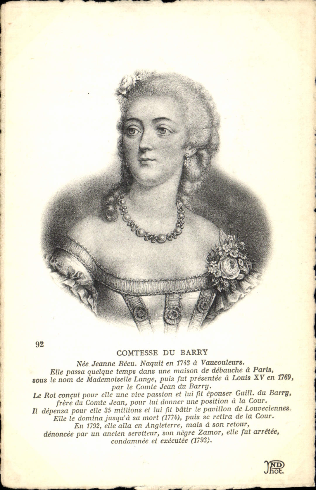Comtesse du Barry — Portrait gravé — N° 92 — Éditeur IND HOT