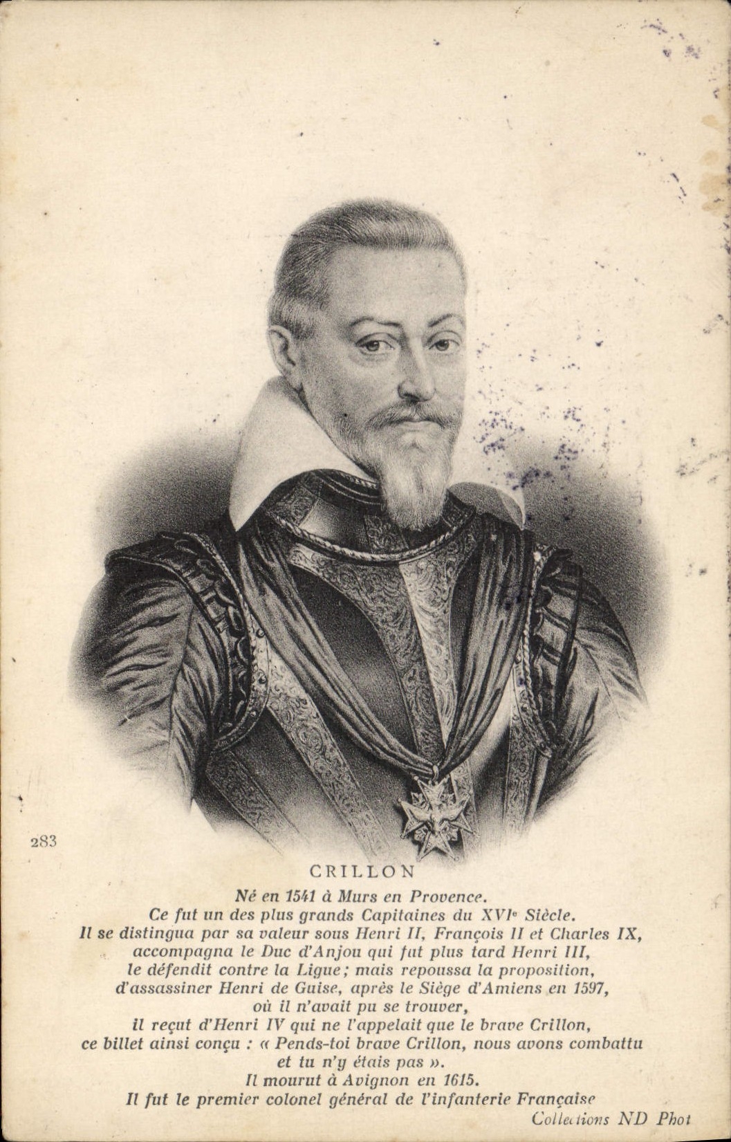 Crillon — Premier colonel général de l'infanterie française — Collections ND Phot n°283