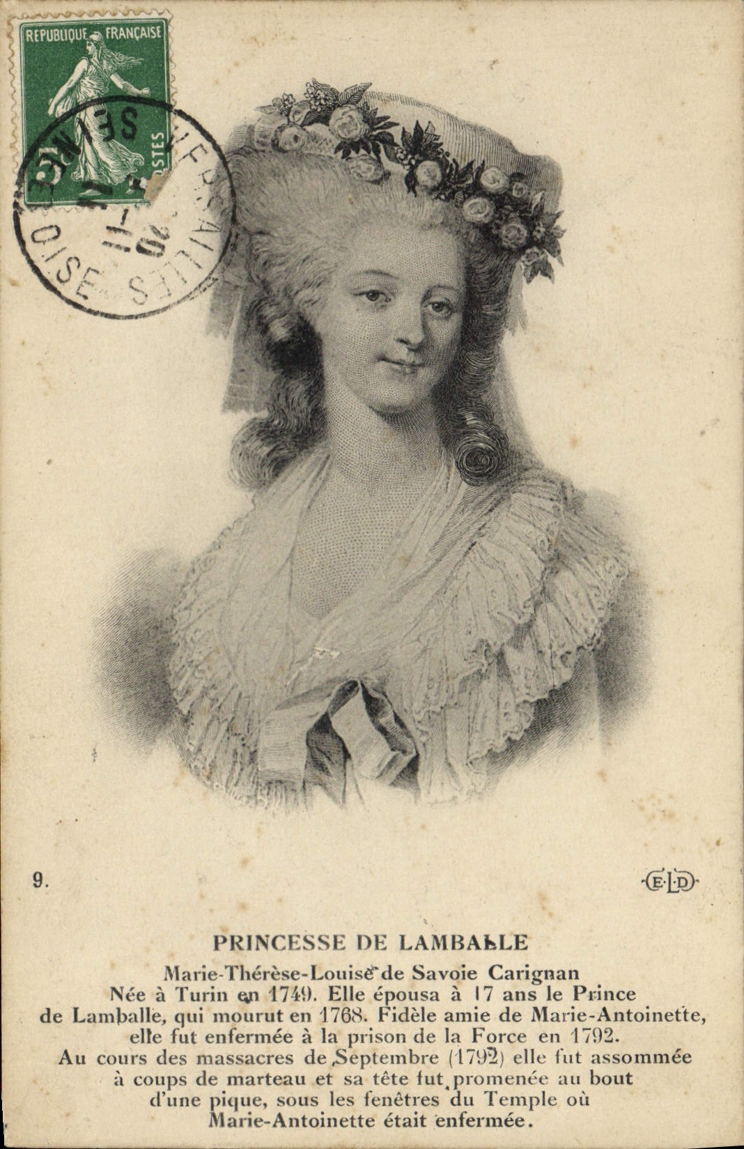 Princesse de Lamballe — Marie-Thérèse-Louise de Savoie Carignan — Éditeur E.D. n°9